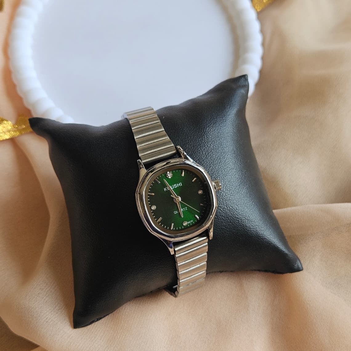 Anti-Tarnish Silver Green Dial Watch