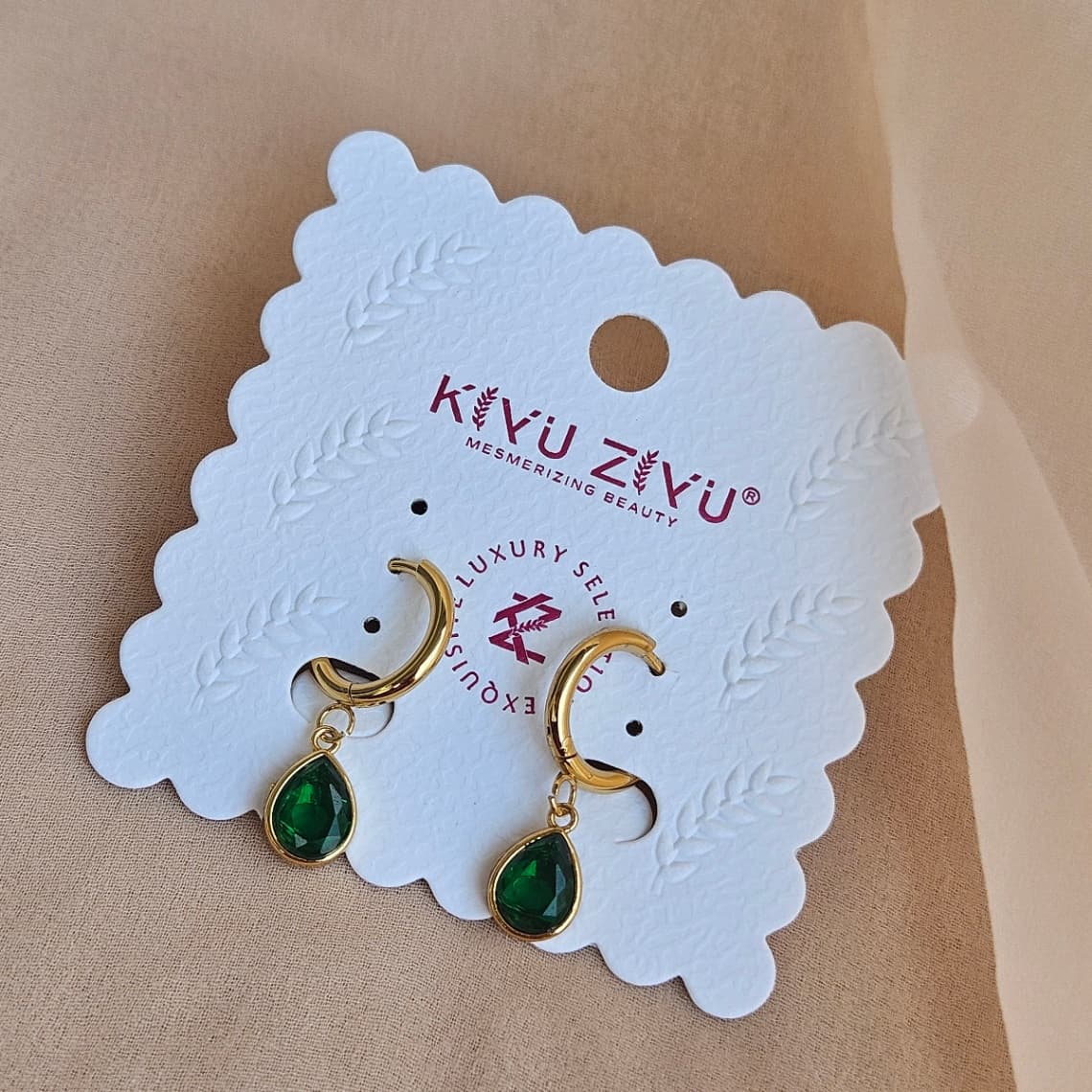 Anti-Tarnish Green Drop Danglers