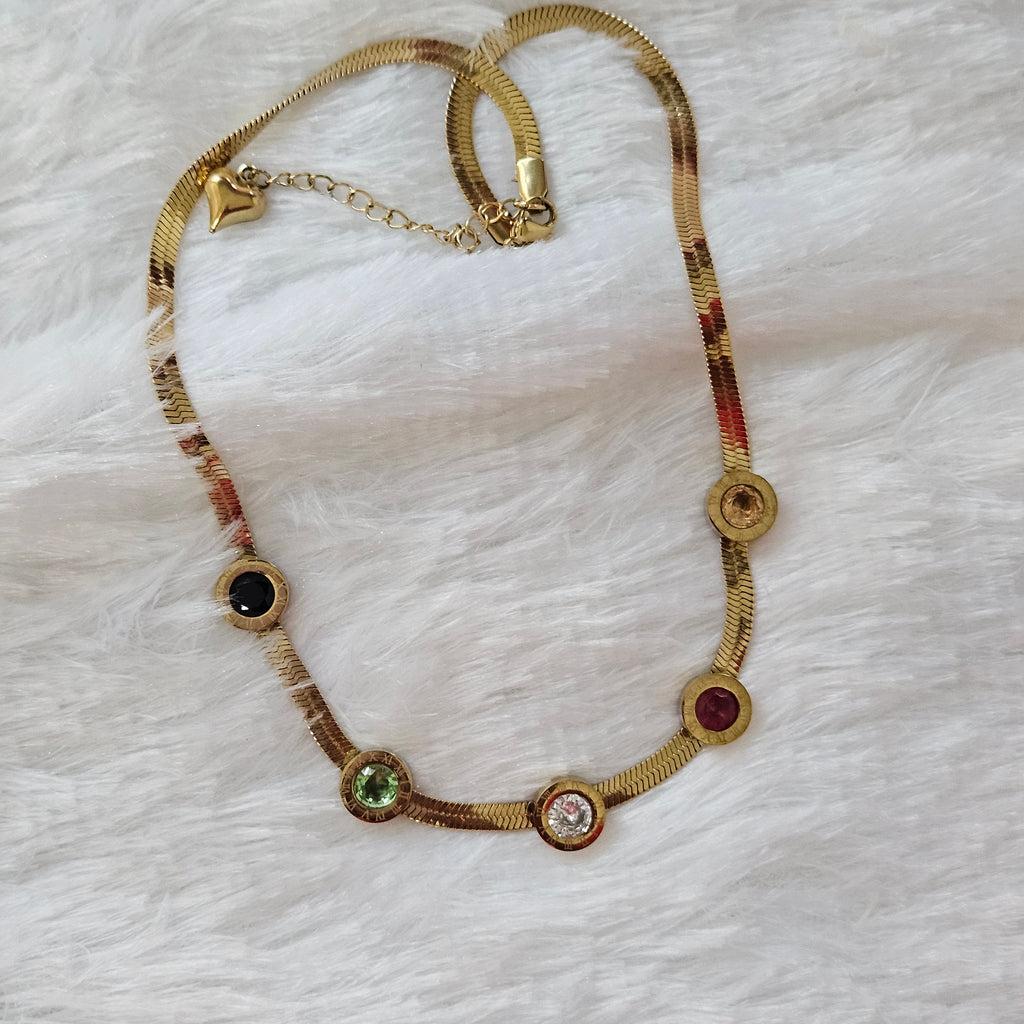 Multicolor stone Snake Chain Necklace