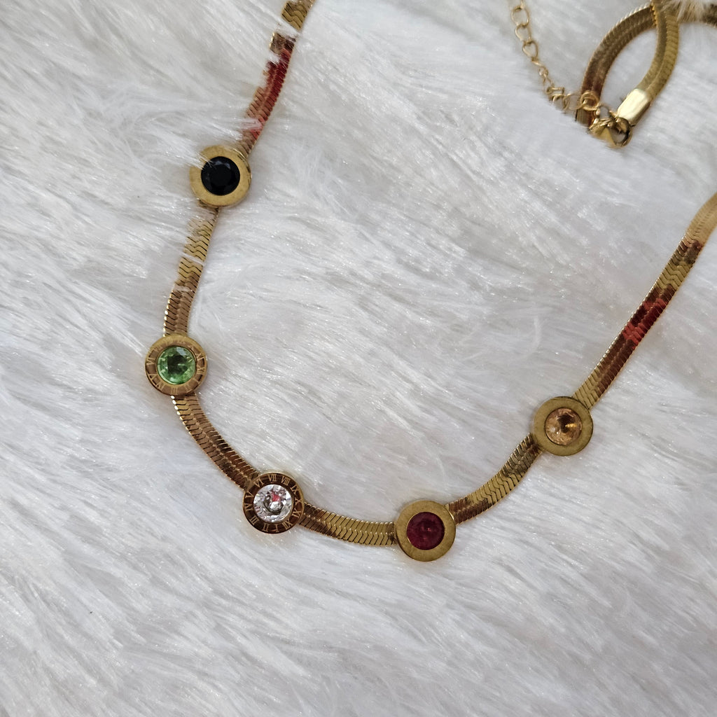 Multicolor stone Snake Chain Necklace