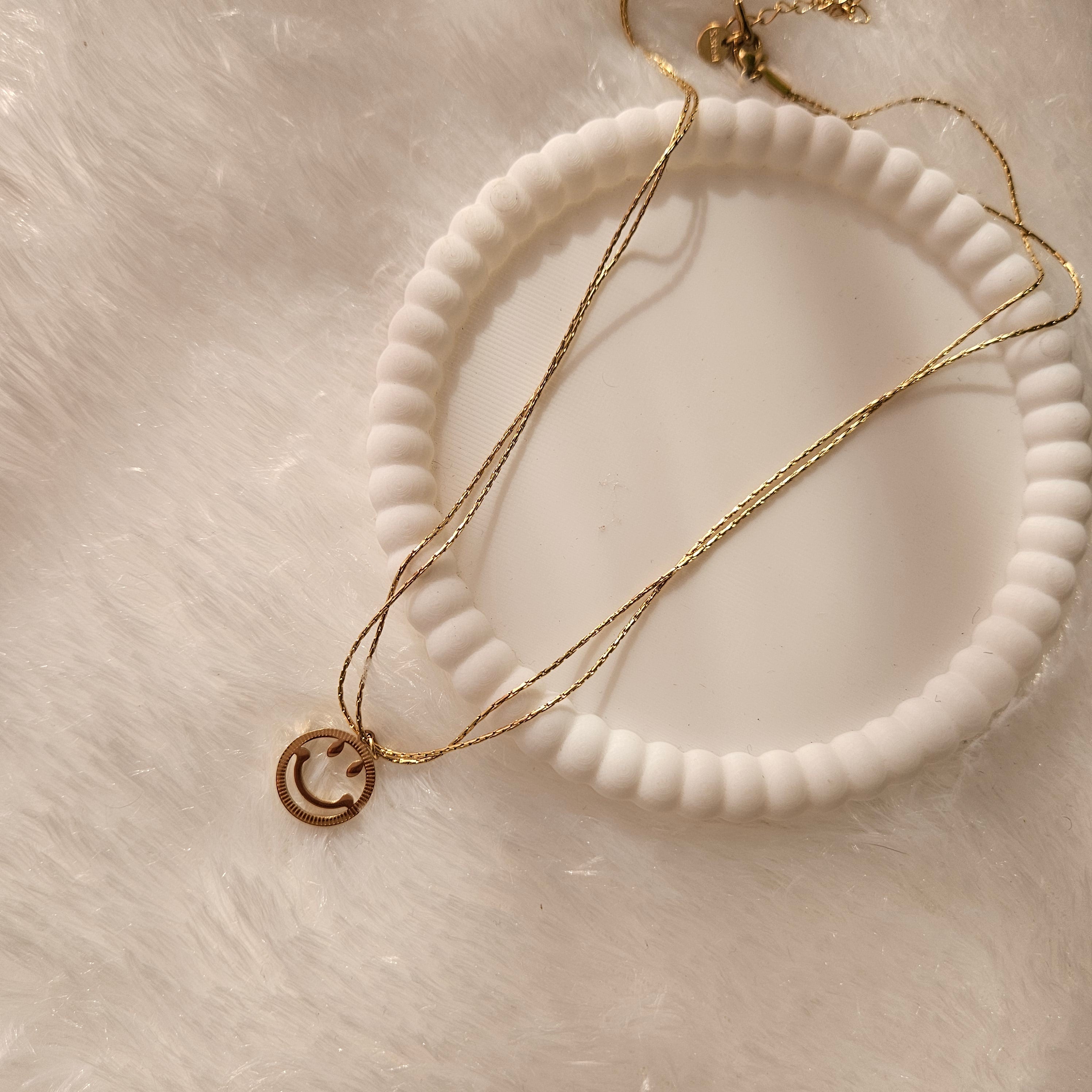Smiley Pendant Double Chain