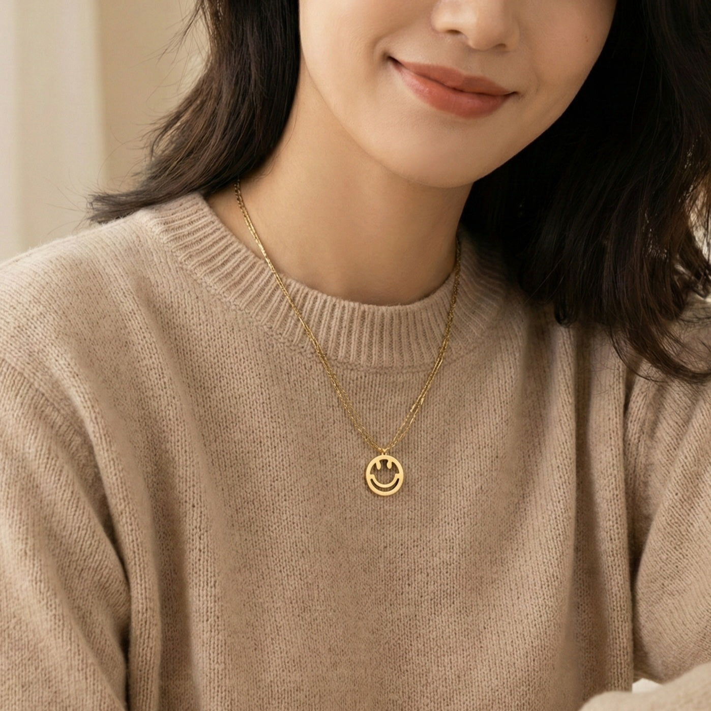 Smiley Pendant Double Chain